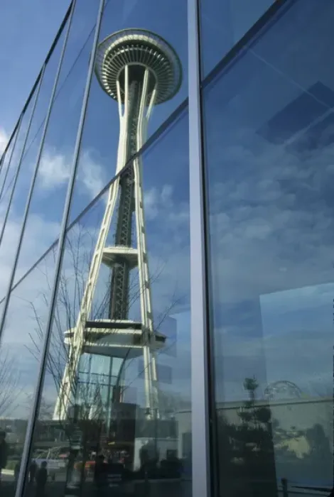 Framed Print : NA, USA, WA, Seattle. Space Needle reflection