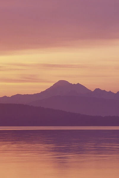 NA, USA, Washington, Anacortes Mt. Baker and Puget Sound at dawn