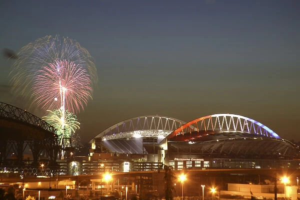 NA, USA, Washington State, Seattle, 4th of July fireworks celebration, Red, White