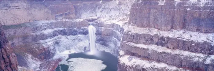 Framed Print : NA, USA, Washinton State, Palouse Falls winter dusting of Snow