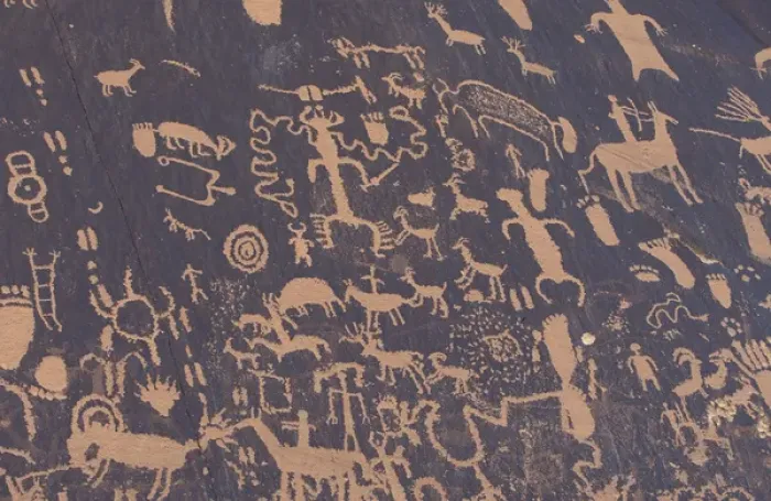 Framed Print : NA, Utah, Canyonlands. Newspaper Rock State Historical Monument. Ancient petroglyphs