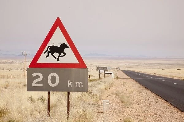 Namibia, Aus. Wild horse warning sign