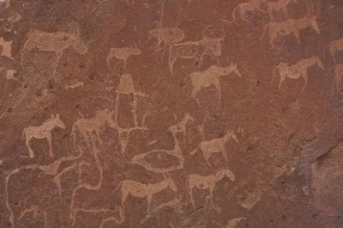 Framed Print : Namibia, Damaraland, Twyfelfontein. Close-up of rock engravings or petroglyphs Framed Print : Namibia, Damaraland, Twyfelfontein. Close-up of rock engravings or petroglyphs