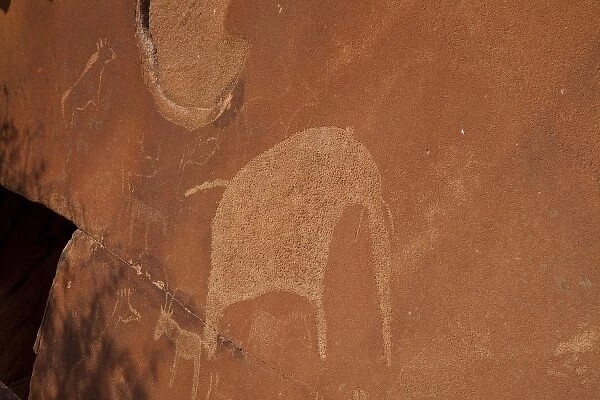 Namibia, Damaraland, Twyfelfontein. Close-up of rock engravings or petroglyphs