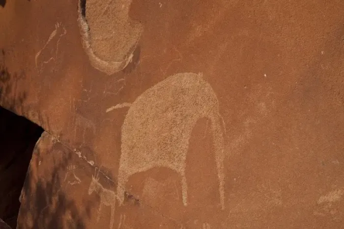 Framed Print : Namibia, Damaraland, Twyfelfontein. Close-up of rock engravings or petroglyphs Framed Print : Namibia, Damaraland, Twyfelfontein. Close-up of rock engravings or petroglyphs