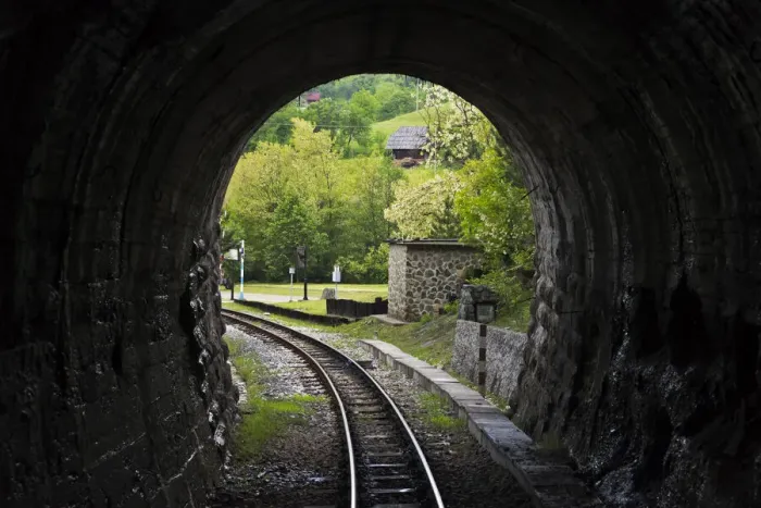 Framed Print : Narrow-gauge heritage railway track for the Sargan Eight train running through a tunnel Framed Print : Narrow-gauge heritage railway track for the Sargan Eight train running through a tunnel