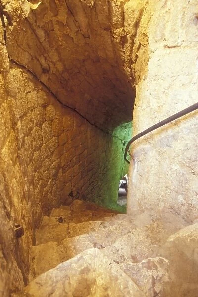 Narrow stairway that leads to the jail cells of Fortress Spanjol, the fortress that
