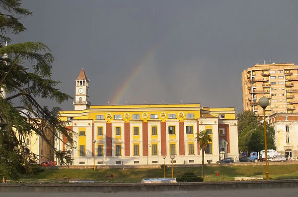 National administrative buildings in classic architecture. The Tirana Main Central Square
