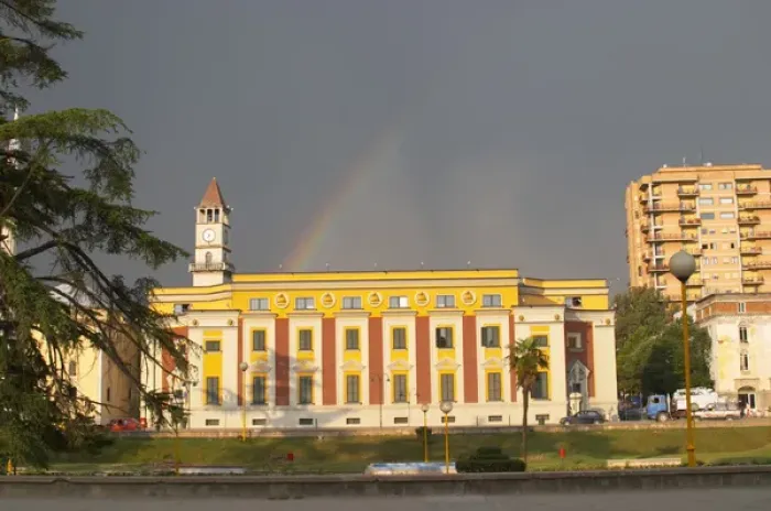 Framed Print : National administrative buildings in classic architecture. The Tirana Main Central Square Framed Print : National administrative buildings in classic architecture. The Tirana Main Central Square