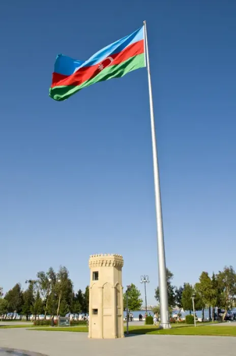 Framed Print : National Flag blowing in wind, Baku, Azerbaijan Framed Print : National Flag blowing in wind, Baku, Azerbaijan