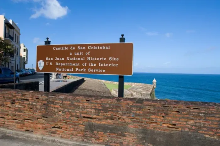 Framed Print : The National Park sign at Fort San Cristobal in San Juan, Puerto Rico