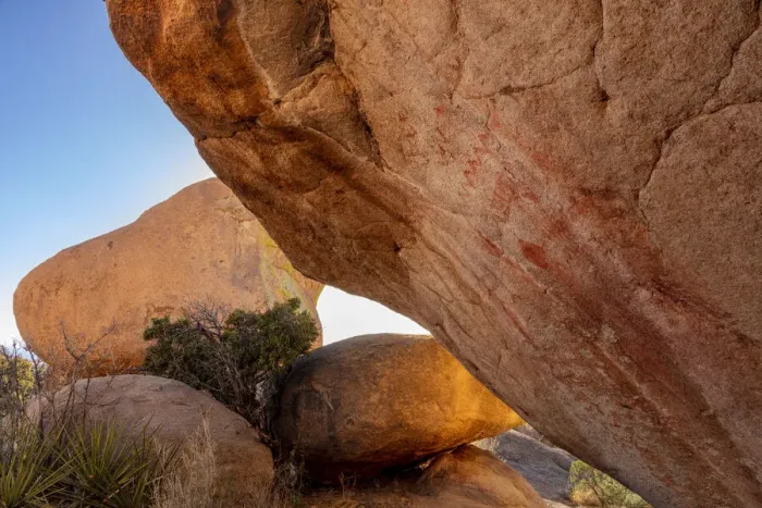 Framed Print : Native American pictographs at Council Rocks in the Dragoon Mountains in the Coronado