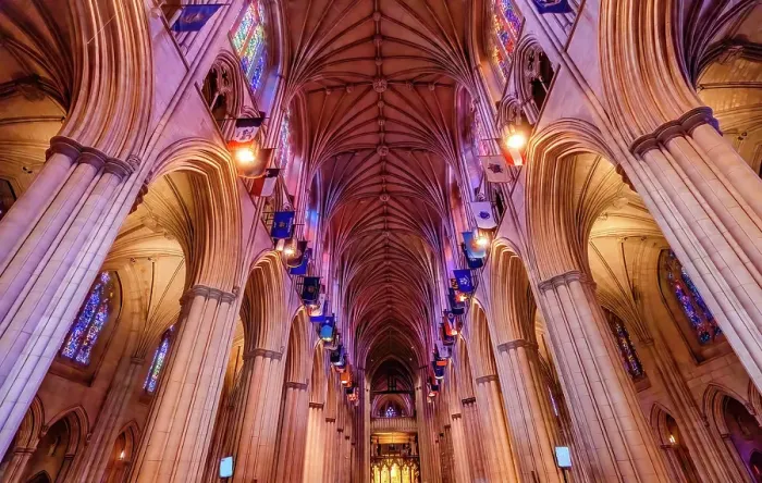 Framed Print : Nave, Washington National Cathedral, Washington DC. Construction started 1907. (Editorial Use Only)