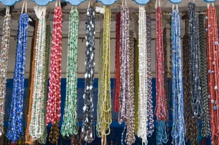 Framed Print : Necklaces for sale in the Old City, Essaouira, Morocco, North Africa, Africa