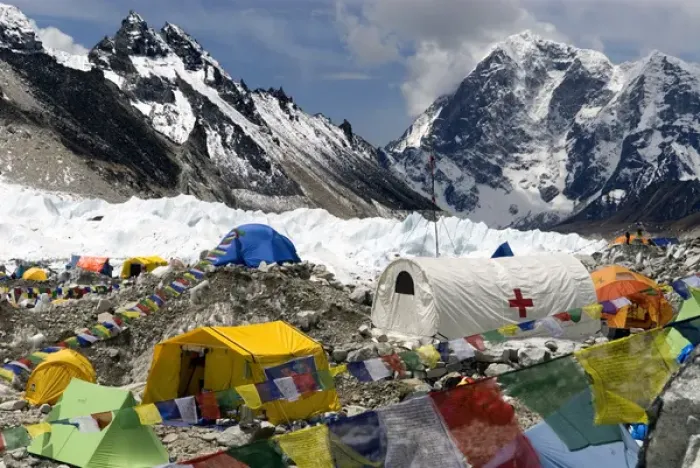 Framed Print : Nepal, Mount Everest. The tents of mountaineers are scattered along the Khumbu Glacier Framed Print : Nepal, Mount Everest. The tents of mountaineers are scattered along the Khumbu Glacier