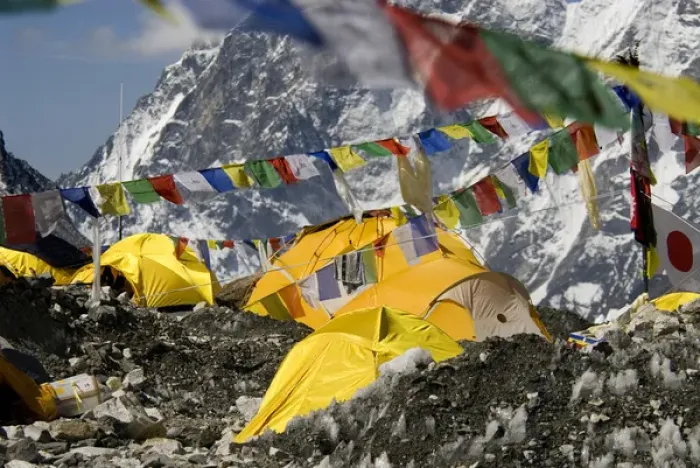Framed Print : Nepal, Mount Everest. The tents of mountaineers are scattered along the Khumbu Glacier Framed Print : Nepal, Mount Everest. The tents of mountaineers are scattered along the Khumbu Glacier