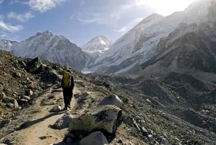 Framed Print : Nepal. A trekker on the Everest Base Camp Trail in the Khumbu region of Nepal