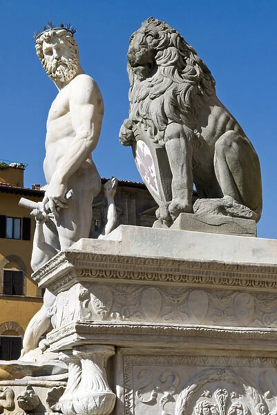 The Neptune (biancone) and Marzocco (lion) by Ammannati - 16th century), Piazza della Signoria