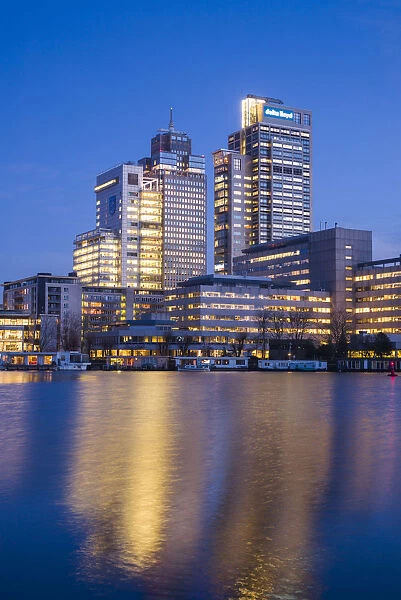 Netherlands, Amsterdam, Omval Commercial District, office towers, dawn
