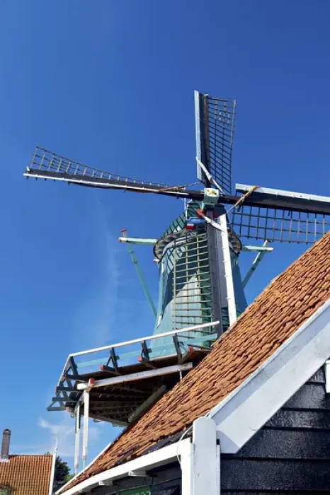 Framed Print : Netherlands, North Holland, Zaanstad, Zaanse Schans, Close up of windmills