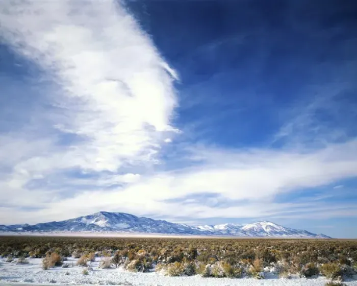 Framed Print : NEVADA. USA. Cirrus clouds above Spring Valley & Schell Creek Range in early winter Framed Print : NEVADA. USA. Cirrus clouds above Spring Valley & Schell Creek Range in early winter
