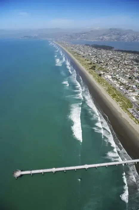 Framed Print : New Brighton Pier, Christchurch, South Island, New Zealand - aerial