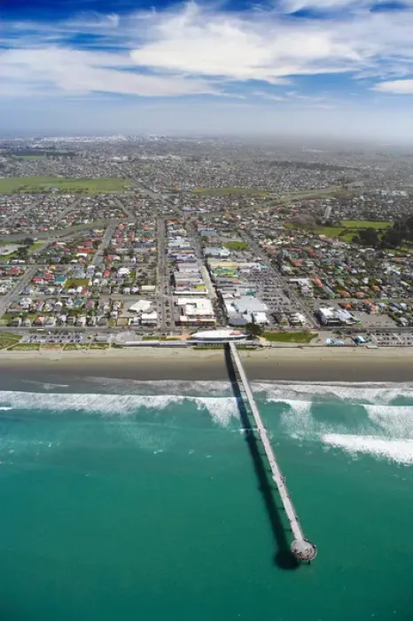 Framed Print : New Brighton Pier, Christchurch, South Island, New Zealand - aerial