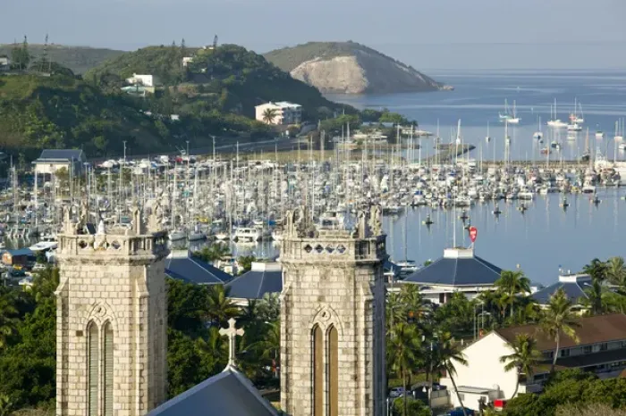 Framed Print : NEW CALEDONIA, Grande Terre Island, Noumea. Port Moselle and Cathedrale St. Joseph