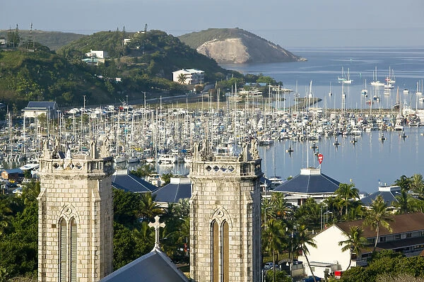 NEW CALEDONIA, Grande Terre Island, Noumea. Port Moselle and Cathedrale St. Joseph