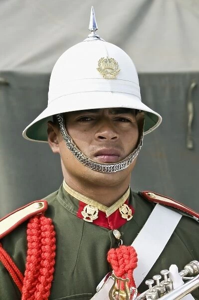 New Caledonia, Grande Terre Island, Noumea. Army Day Festival, Army of Tonga Marching Band member