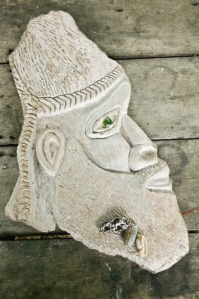 New Caledonia, Northern Grande Terre Island, Puebo. Kanak stone carvings for sale by the roadside