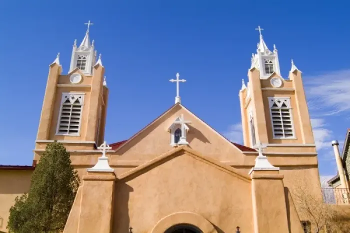 Framed Print : New Mexico, Albuquerque. Historic San Felipe de Neri Church Old Town, Albuquerque Framed Print : New Mexico, Albuquerque. Historic San Felipe de Neri Church Old Town, Albuquerque