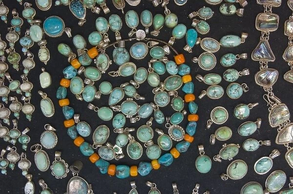 New Mexico, Madrid. Turquoise and silver jewelry Madrid, New Mexico