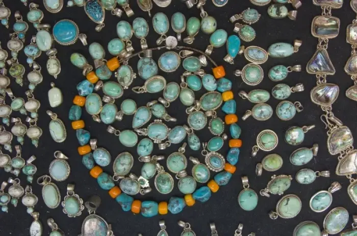 Framed Print : New Mexico, Madrid. Turquoise and silver jewelry Madrid, New Mexico