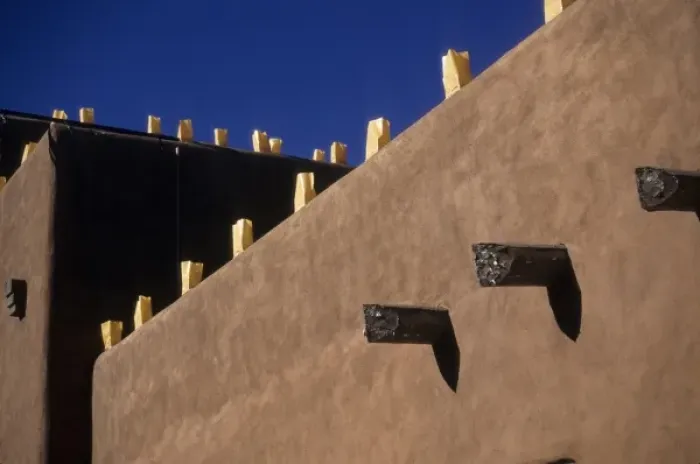 Framed Print : New Mexico: Santa Fe, detail of pueblo, November