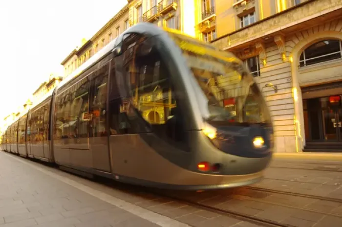 Framed Print : The new modern tram on the posh shopping street Cours de l Intendence in Bordeaux Framed Print : The new modern tram on the posh shopping street Cours de l Intendence in Bordeaux