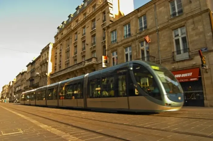 Framed Print : The new modern tram on the posh shopping street Cours de l Intendence in Bordeaux Framed Print : The new modern tram on the posh shopping street Cours de l Intendence in Bordeaux