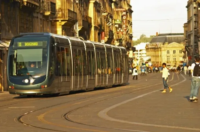 Framed Print : The new modern tram on the posh shopping street Cours de l Intendence in Bordeaux