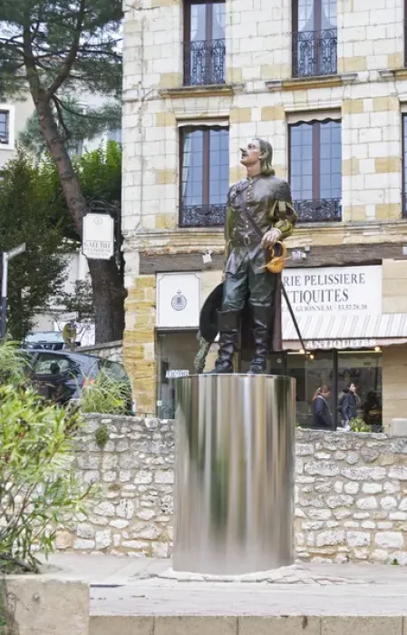 Framed Print : The new statue of Cyrano de Bergerac on the main town square in Bergerac, unusual