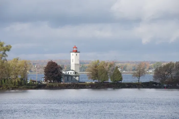 Framed Print : New York, Ogdensburg. Ogdensburg Lighthouse in autumn. Lighthouse Point, situated Framed Print : New York, Ogdensburg. Ogdensburg Lighthouse in autumn. Lighthouse Point, situated