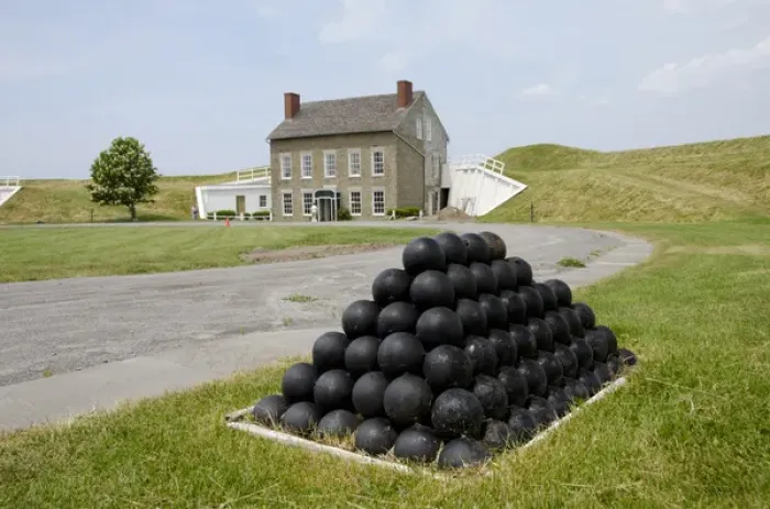 Framed Print : New York, Oswego. Fort Ontario State Historic Site. Military soldiers homes inside fort walls