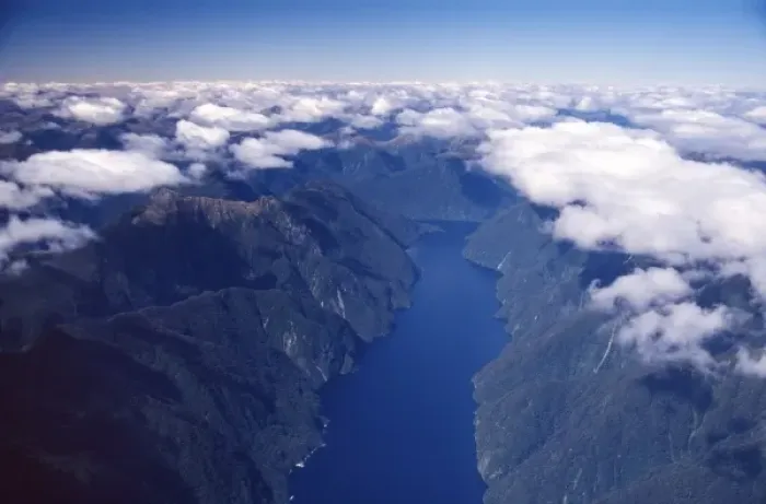 Framed Print : New Zealand, Nancy Sound, Fiordland - Aerial