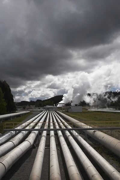 New Zealand, North Island, near Taupo, Wairakei Geothermal Power Station and Storm Clouds