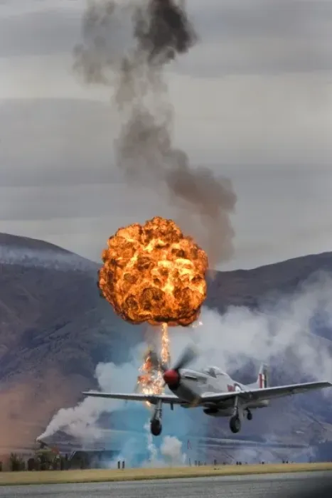 Framed Print : New Zealand, Otago, Wanaka, Warbirds Over Wanaka, Controlled Explosions and P-51