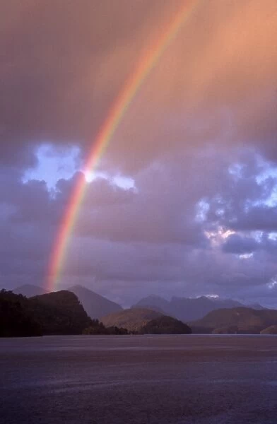New Zealand, Rainbow over Cascade Cove, Dusky Sound, Fiordland National Park