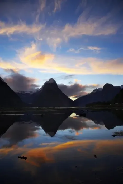Framed Print : New Zealand, South Island, Fiordland, Sunset, Mitre Peak, Milford Sound, Fiordland