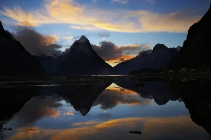 Framed Print : New Zealand, South Island, Fiordland, Sunset, Mitre Peak, Milford Sound, Fiordland