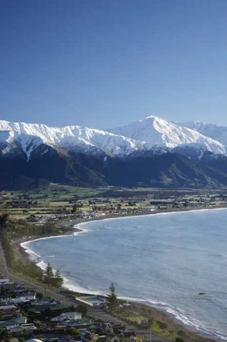 Framed Print : New Zealand, South Island, Kaikoura and Snow on Seaward Kaikoura Range Framed Print : New Zealand, South Island, Kaikoura and Snow on Seaward Kaikoura Range