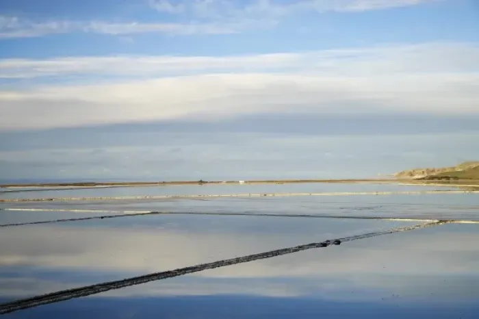 Framed Print : New Zealand, South Island, Marlborough, Evaporation Ponds (for Salt Works), Lake