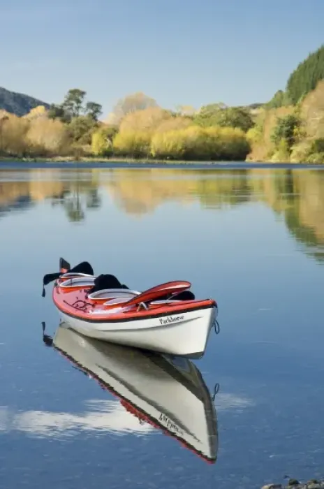 Framed Print : New Zealand, South Island, Marlborough Sounds. Sea kayak in Pelorus River